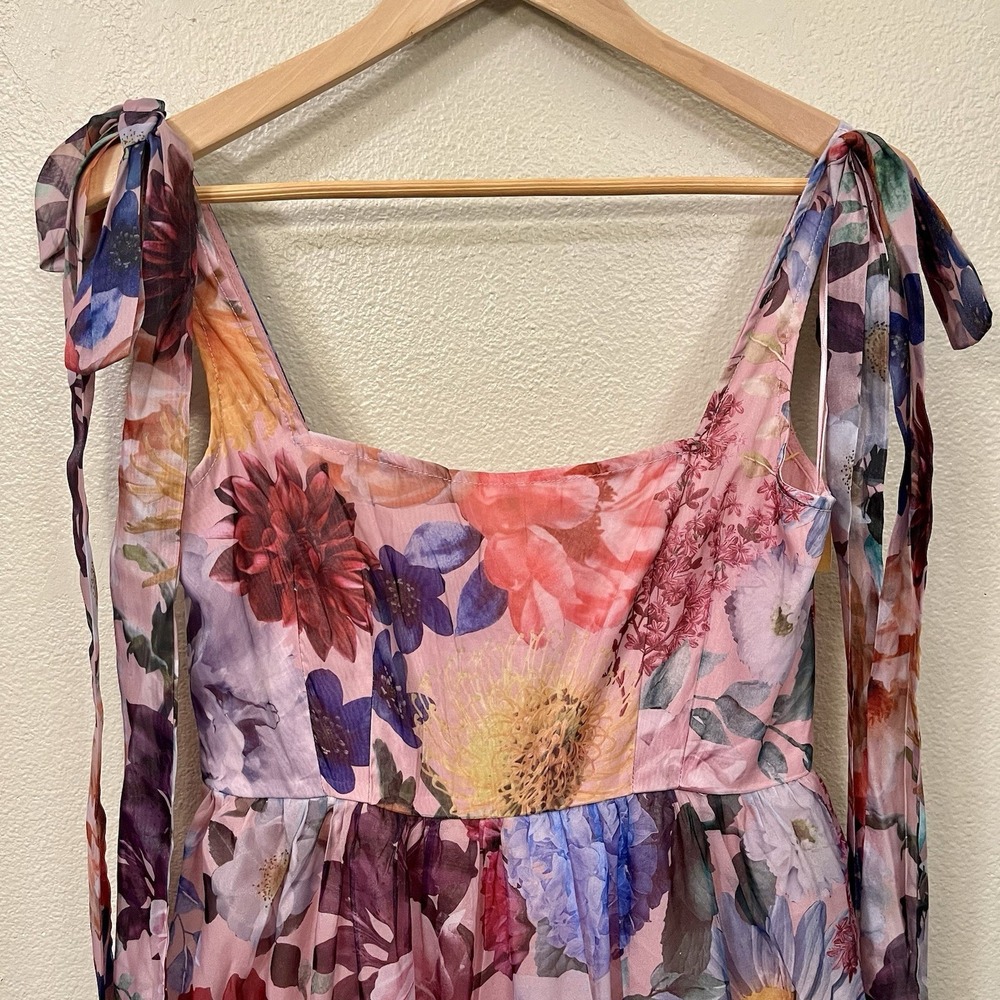 Francesca's Audrey Parks Alahna Floral Maxi Dress Pink Tie Strap Fairy Tutu Sz S - Picture 9 of 16